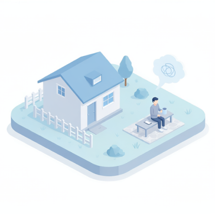 家の中でひとり過ごす保護者のイラスト